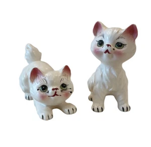 Pair of Vintage Ceramic Porcelain White Persian Cats Kittens Figurines Japan - Picture 1 of 9