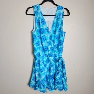 Ramy Brook Damen Kleid Med Wickel Blau Print Rüschen Flirty Kurz - Bild 1 von 9