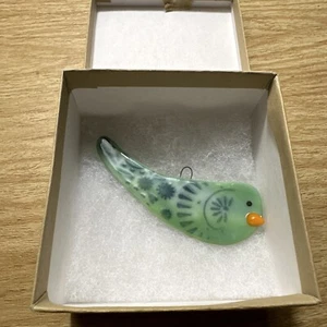Fused Glass Bird Christmas Tree Ornament Studio Art Green Blue Hanging - Picture 1 of 7