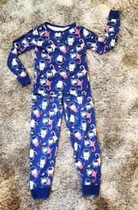 K/78 Gymboree Girl's 7 Blue Pajama Set Space Kittens Warm Comfortable Sleepwear - Picture 1 of 9