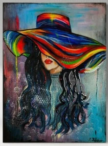 Frau mit Hut - Acrylbild auf Leinwand mit Epoxidharz , Original von M.Kolodziej - Zdjęcie 1 z 4