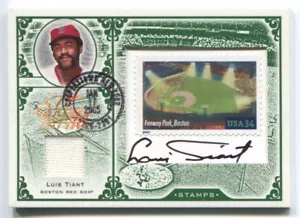 Sello del siglo Leaf 2005 matasellos legendarios campos reliquia automática #66 Luis Tiant 1/23 - Imagen 1 de 4
