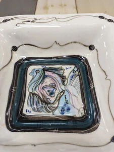Nancy Salamon Clay Born Pottery Whimsical Ceramic Dish Square Bowl Hand Painted - Picture 1 of 6
