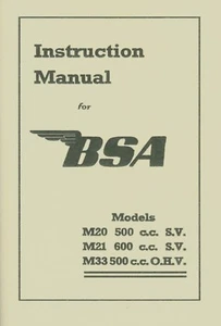 BSA Book M20 M21 M33 Reprinted Instruction Manual Plunger Motorcycles - Picture 1 of 3