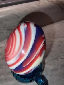 Vintage mundgeblasenes Glas Ei 1976 rot weiß und blau unsigniert wunderschön! - Bild 1 von 20