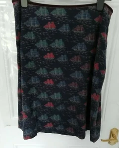 SEASALT CORNWALL Size 14 Navy Blue Pixie Skirt Boat Ship Print Lined Side Zip - Picture 1 of 8