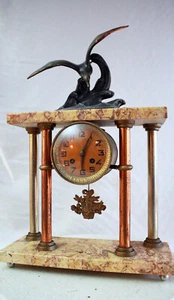 Art Deco Französische Uhr Statue Möwe Marmorsockel Uhrwerk von Vincent&Cie - Bild 1 von 11