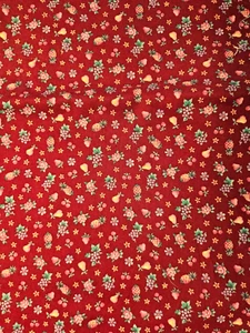 Vintage Maroon Calico Cotton Fabric w Flowers and Fruit 41"W x  36"L Vtg? - Picture 1 of 1