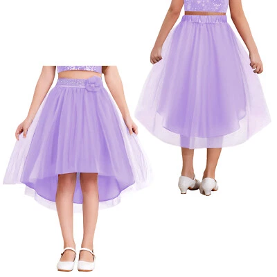 Niñas Falda Falsa Flor Fiesta Falda Glamorosa Tul Falda Feminidad Alta Baja Foto 1 de 3