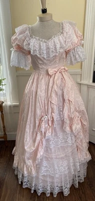 Vintage 80s Zum Zum Dress Pink Southern Belle Tiered Lace Prom Size 5/6 X-Small - Image 1 of 4