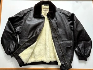 Vtg LL Bean Goatskin Leather Mouton Collar Sheirling wool G-1 Bomber Jacket XLT - Picture 1 of 22