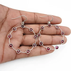 Natural Garnet Gemstone 925 Sterling Silver Drop/Dangle Earrings For Girls - Picture 1 of 12
