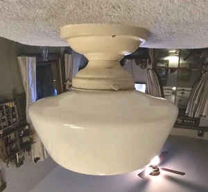 Vtg 1920s Art Deco School Farm House Milk Glass Lighting Ceiling Light Fixture - Picture 1 of 10