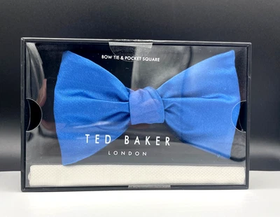 Ted Baker Men's Bow Tie + Pocket Square ~ Blue ~ Sateen Finish ~ Original Box - Image 1 of 2