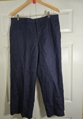Pantalones de pierna ancha de lino azul marino 14 Andover Lauren Ralph Lauren a rayas para mujer Foto 1 de 4