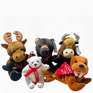 Lot of 5 Vintage Coca Cola Plush Reindeer Yak Walrus Barris Bear Polar Bear READ - Picture 1 of 19