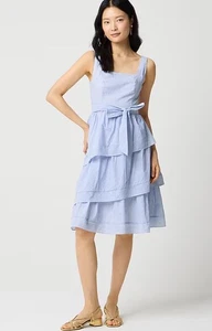 Abito a strati J.Crew a righe senza maniche con cintura blu banchiere nuovo con etichette taglia 2 - Foto 1 di 13