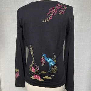 Maglione cardigan Andre Segere nero ricamato floreale uccellini M nucleo cottage - Foto 1 di 17