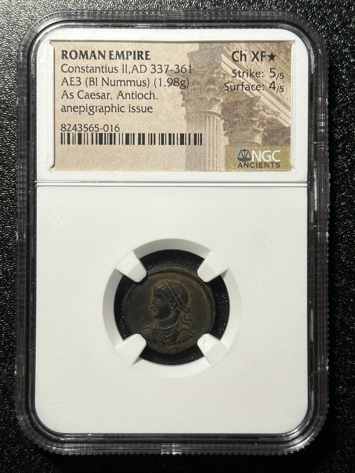 Constantius II As Caesar (AD 337-361) AE3 NGC Ch XF STAR *. Anepigraphic Issue - Image 1 of 2
