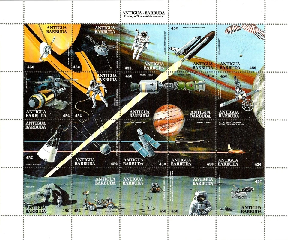 ANTIGUA-BARBUDA SS #1313 HIST. OF SPACE ACHIEVMENTS MNH - Image 1 of 1