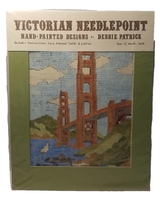 GOLDEN GATE BRIDGE in CALIFORNIA ~Handpainted Needlepoint Canvas Debbie Patrick - Image 1 of 4