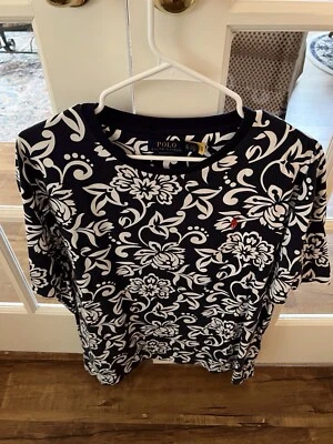 Мужская футболка Polo темно-синяя с белыми цветами размер XL - Изображение 1 из 2