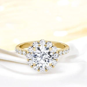 14K Gelbgold Ehering 2,25 Kt Rundschliff IGI-zertifiziert Laborgefertigt Diamant - Bild 1 von 13