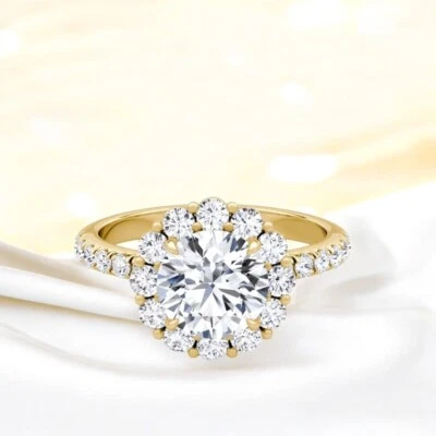 Gold Diamond Wedding Ring IGI Certified 2.25 Ct Lab Created Round 14K Yellow  - Image 1 of 4