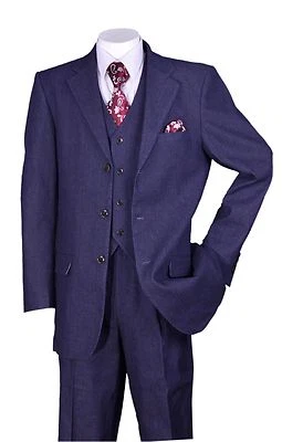  Men's 100% Cotton Denim 3 Button Suit With Pants &Vest Black Navy Style 5287  - Image 1 of 3
