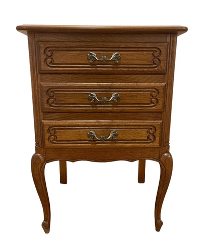 **RARE** Vintage Oak Wood Carved French Louis XV Style Nightstand w/ 3 drawers Cover
