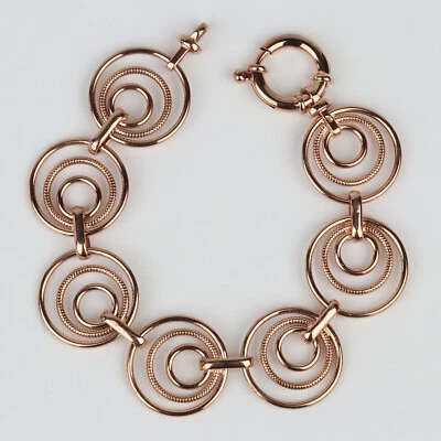 Brazalete italiano de eslabones circulares de oro rosa de 14k para mujer de 7" Foto 1 de 3