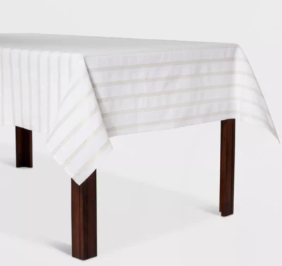 OPALHOUSE METALLIC STRIPE TABLECLOTH, WHITE/GOLD
