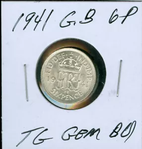 1941 GREAT BRITAIN SILVER 6 PENCE TOPP GRADE GEM BU * - Picture 1 of 2