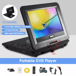 9 INCH Portable DVD Player CD Card HD 16:9 LCD Large Screen Swivel Rechargeable - Picture 1 of 13