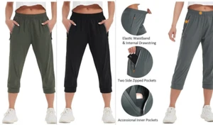 Women Lightweight Sweatpants Running Joggers Stretch Workout Hiking Capri Pants - Picture 1 of 29