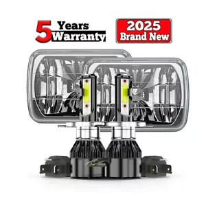 For Honda 1982-1985 Civic 1986-1989 Accord Pair 7X6" 5X7 LED Headlights Chrome - Picture 1 of 24