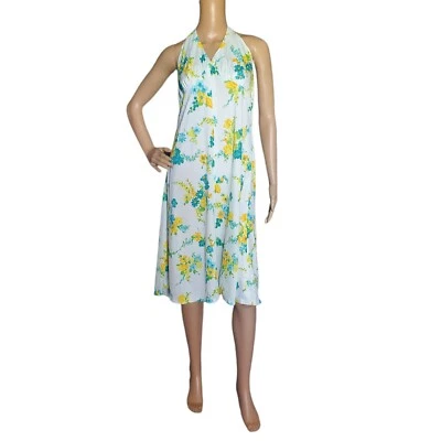 Vestido solero vintage años 70 hecho a mano floral espalda abierta halter corbata Foto 1 de 4