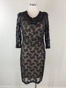 Nuevo Vestido Coldwater Creek M 8 Negro Encaje Manga 3/4 Cóctel Formal Elástico - Imagen 1 de 5
