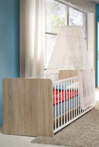 Babybett 70x140cm Kinderzimmer Gitterbett Lattenrost sonoma eiche weiß 54598157 - Bild 1 von 2