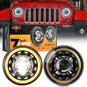 AUXBEAM 7"in LEDheadlight DRL Turn Signal Lamp Hi/Lo For Jeep Wrangler JK TJ LJ - Picture 1 of 12