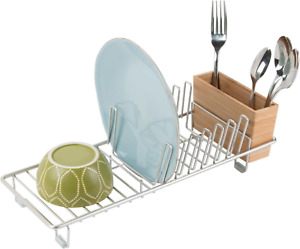 mDesign Compact Modern Kitchen Countertop, Sink Dish Drying Satin/Natural 