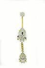 18ct YellowGold Austrian Crystal Double Clear Pear Shaped Belly Bar 750 Stamped