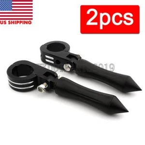 Black Spike Motorcycle 1-1/2" 1.5" Highway Foot Pegs Rest Mount Clamp for Harley - Foto 1 di 6