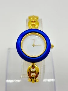 [ As-Is ] GUCCI 11/12 Change Bezel Watch White Blue Dial metal For Parts - Picture 1 of 15