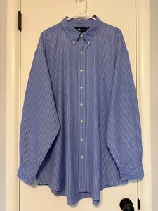 Ralph Lauren Polo Men's Classic Blue/White Stripe L/S Button-Down Shirt 2XB Pony - Picture 1 of 9