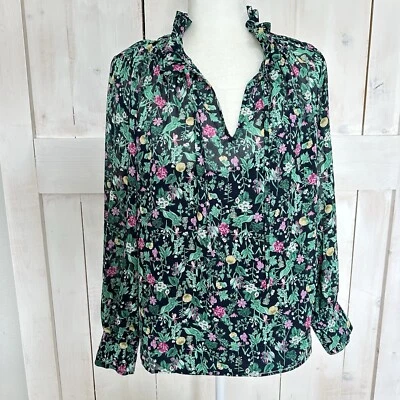 J.Crew Collection Drapey tie-neck ruffle top winter garden floral w/cami SMALL - Image 1 of 4