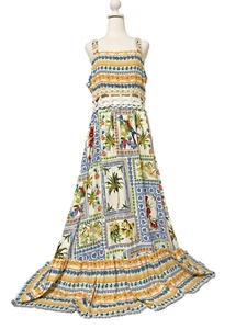 Tropical Boho Maxi Sun Dress Large Resort Wear New Multicolor Layered Zip Long - Picture 1 of 15