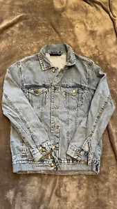 AC DC Licensed Denim Jean Jacket Logo Back Nylon Patch Size S - Picture 1 of 7