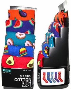 Food Socks Primark Emoji Burger Donut Avocado Mens 5 Pack Size 6 to 8 or 9 to 12 - Picture 1 of 4