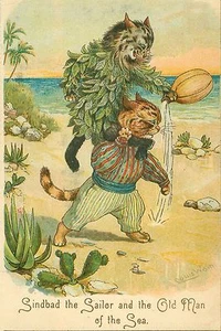 Louis Wain Sinbad The Sailor & The Old Man of the Sea Print, Cat Art 4x6"-16x24" - Bild 1 von 5